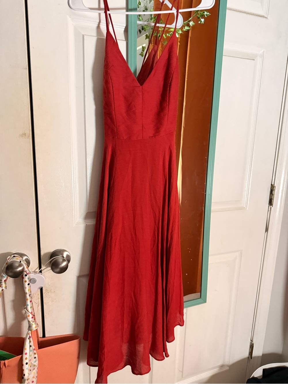 Lulu's Rust V-Neck Spaghetti Strap Midi Dress